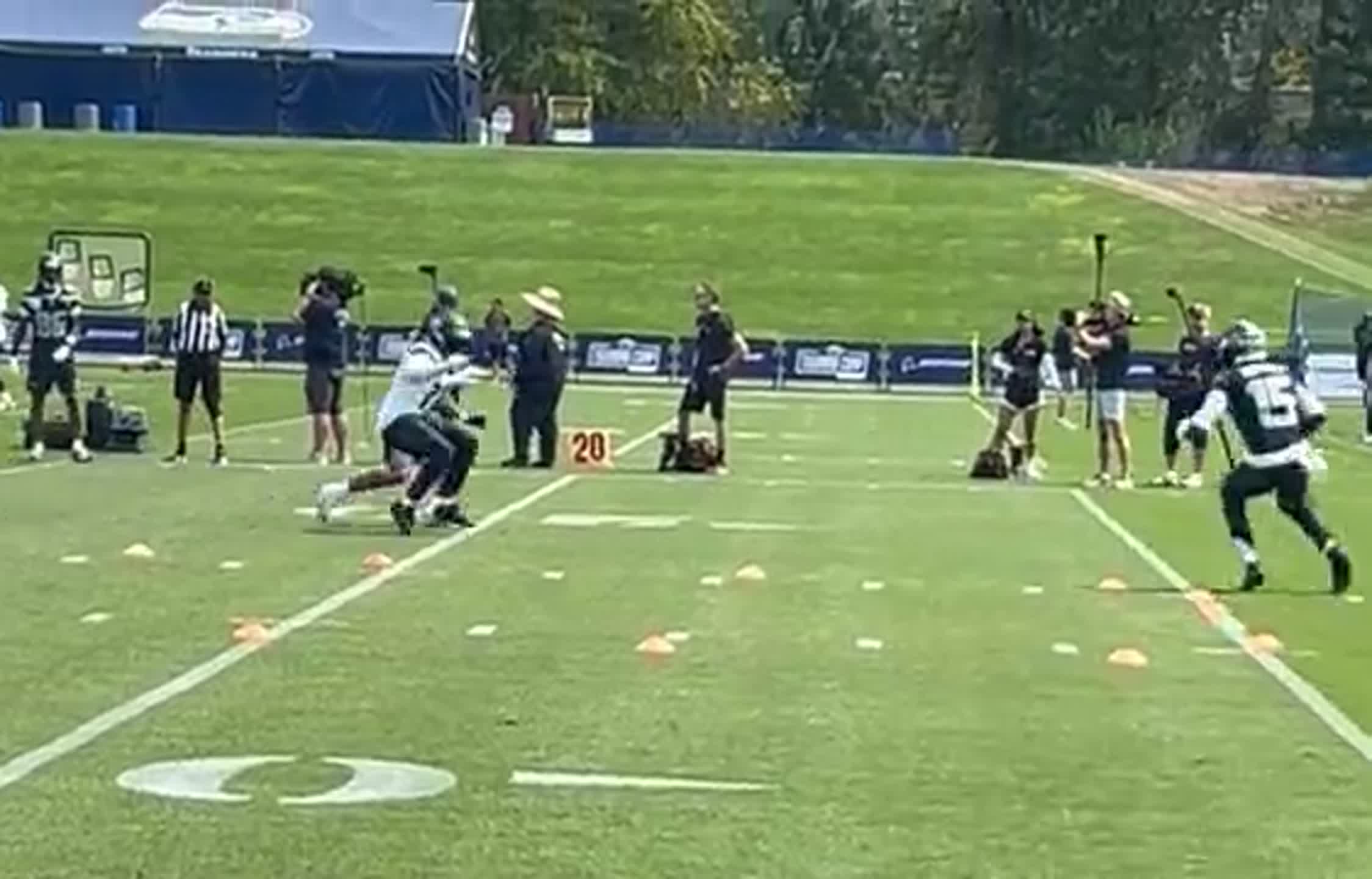 Noah Igbinoghene drilling kick coverage in Seahawks training camp