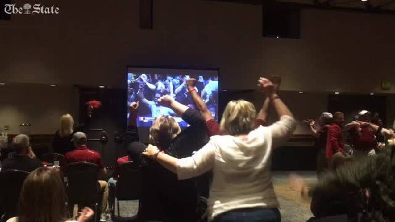 Hundreds of Gamecocks in Phoenix celebrate the women's basketball team victory