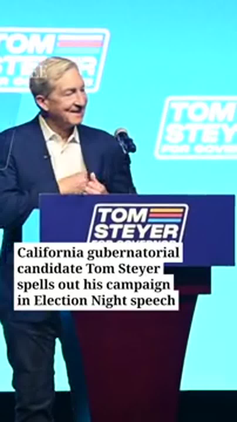 Gubernatorial candidate Tom Steyer takes stage at Election Night rally
