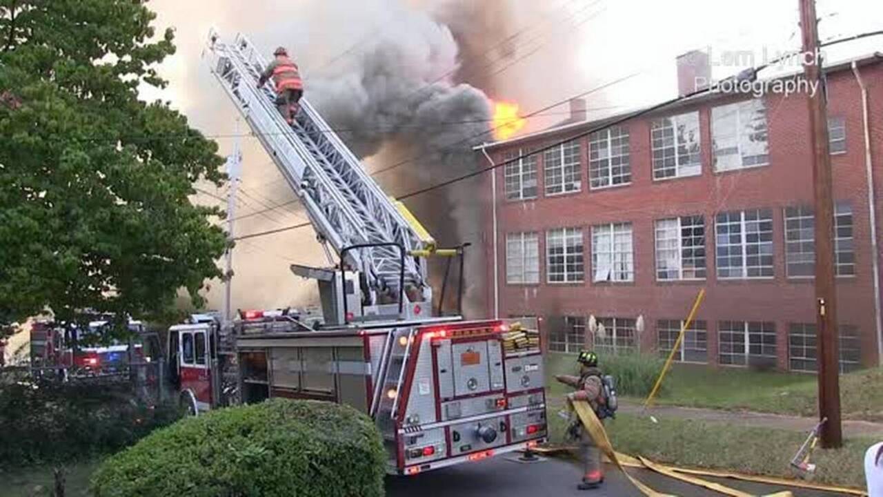 Old Cleveland High School building catches fire