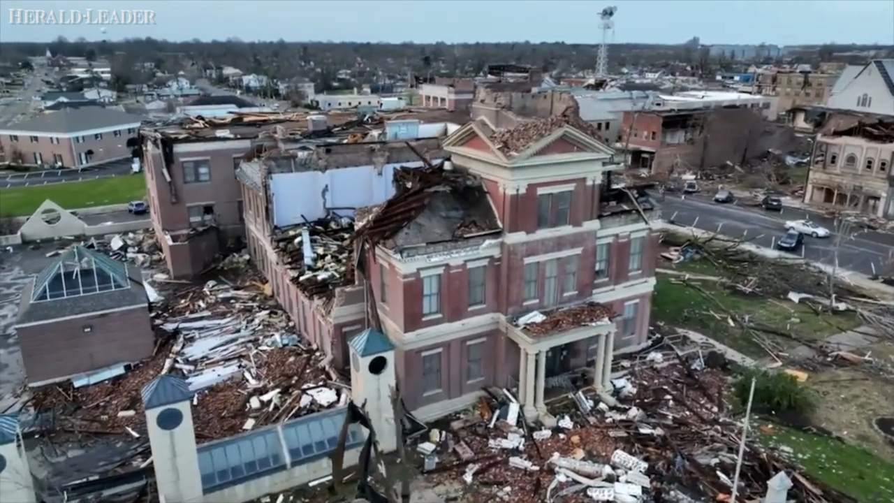 Aerial video of Mayfield destruction caused by tornado