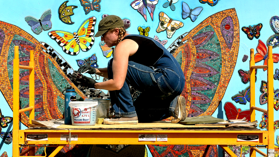 Featured artist’s butterfly mural takes flight for 2023 Olympia Arts Walk