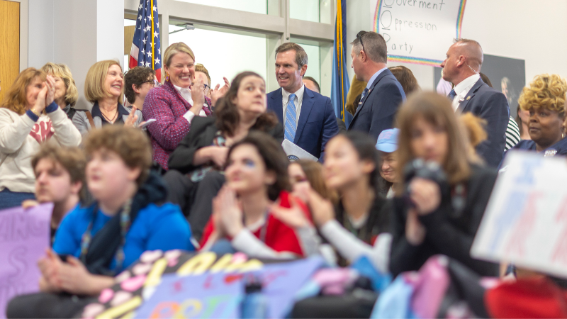 Kentucky Gov. Andy Beshear speaks during Fairness Rally