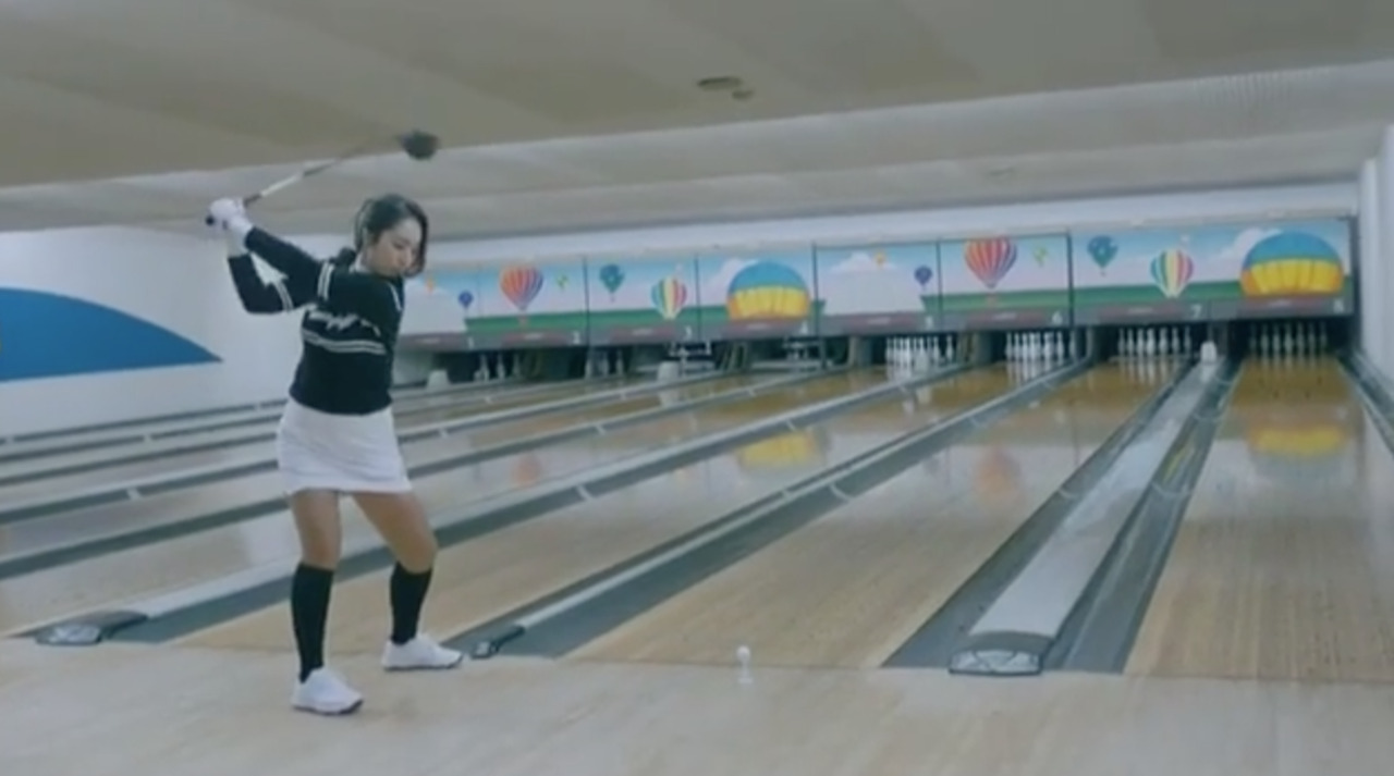 The un-fore-gettable bowling strike made with a golf ball