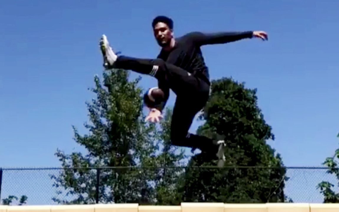 This former Curtis football star is still amazing audiences. His acrobatic catches are an internet sensation