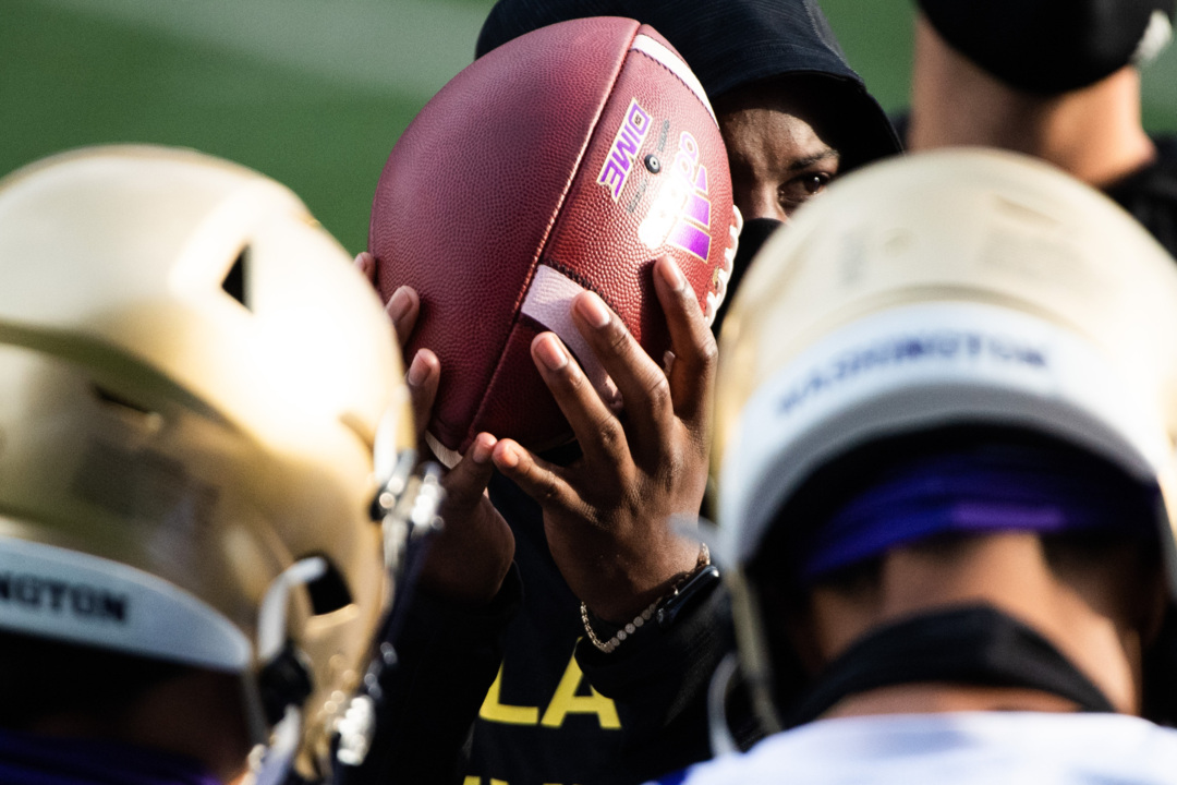 UW receivers coach Junior Adams on his position group