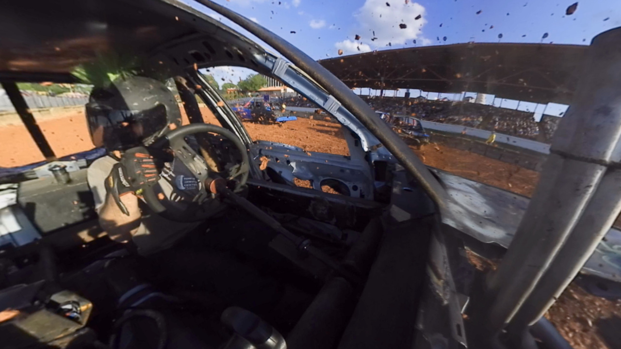 Experience a demolition derby from inside the car in a 360 degree video