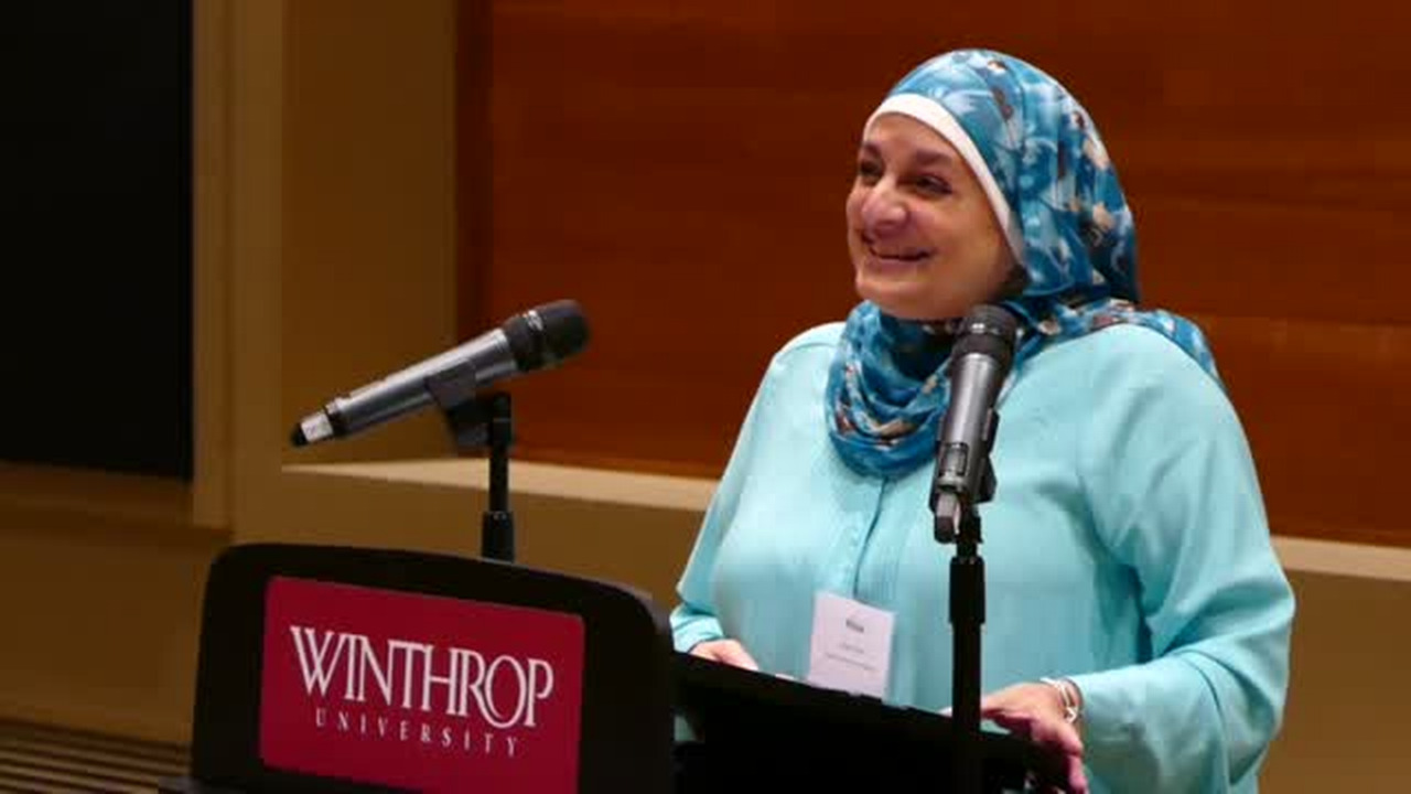 Trump protester Rose Hamid speaks at Winthrop
