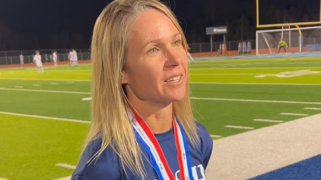 St. Patrick coach Angela McClure on the Lady Irish's fourth straight title