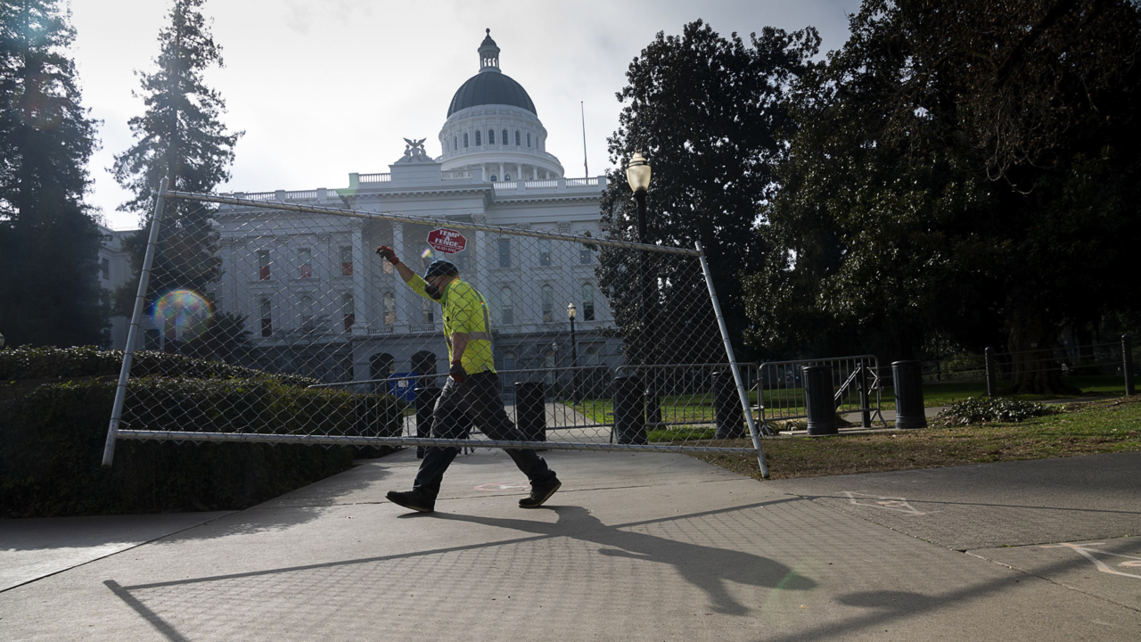 See preparations for civil unrest at Capitol in Sacramento. Permit denied for Trump rally