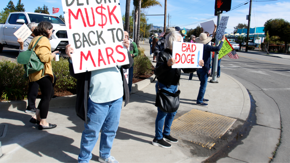 SLO residents protest against Elon Musk outside Tesla Dealership (Video ...
