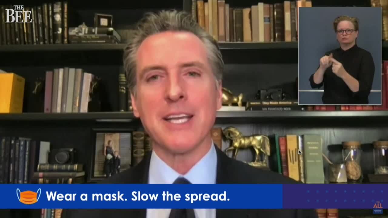 Watch: Gov. Gavin Newsom gives COVID-19 update while quarantining