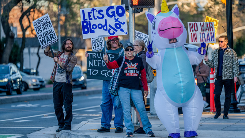 Watch as demonstrators in Sacramento protest the U.S.–Israel war on Iran