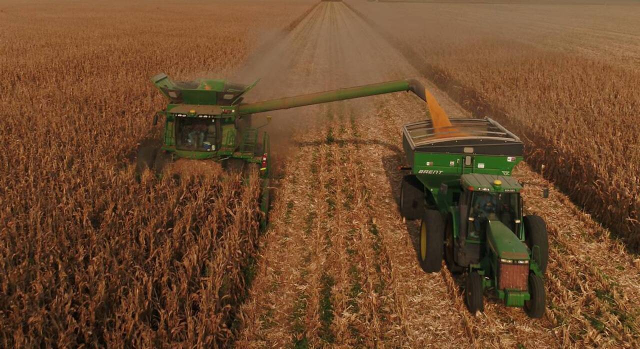 A drone’s-eye view of Kansas corn harvest