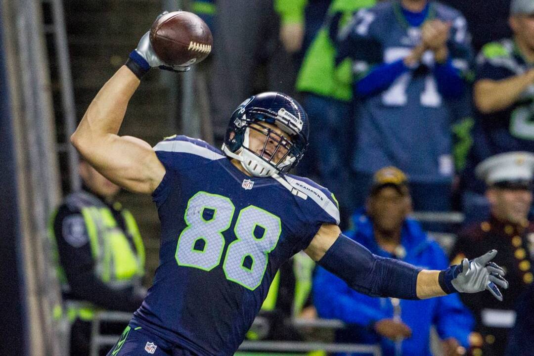 As Jimmy Graham talks about huge Seahawks night, Russell Wilson yells "Bad man!"