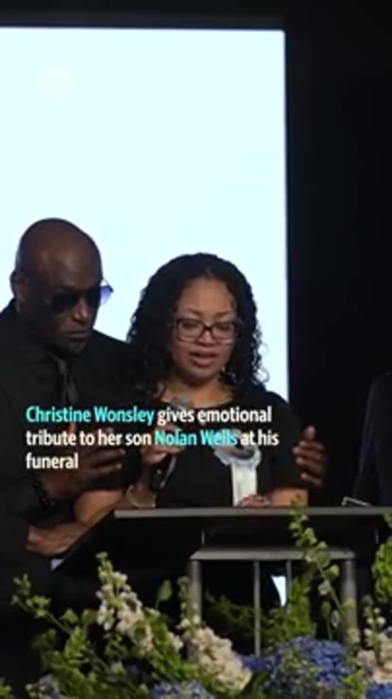 Christine Wonsley gives a tribute to her son Nolan Wells at his funeral