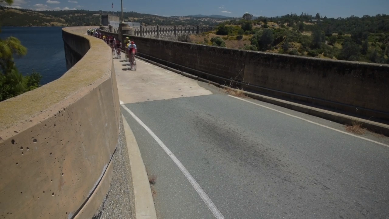 Amgen cyclists race cross scenic Pardee Dam on route to Elk Grove