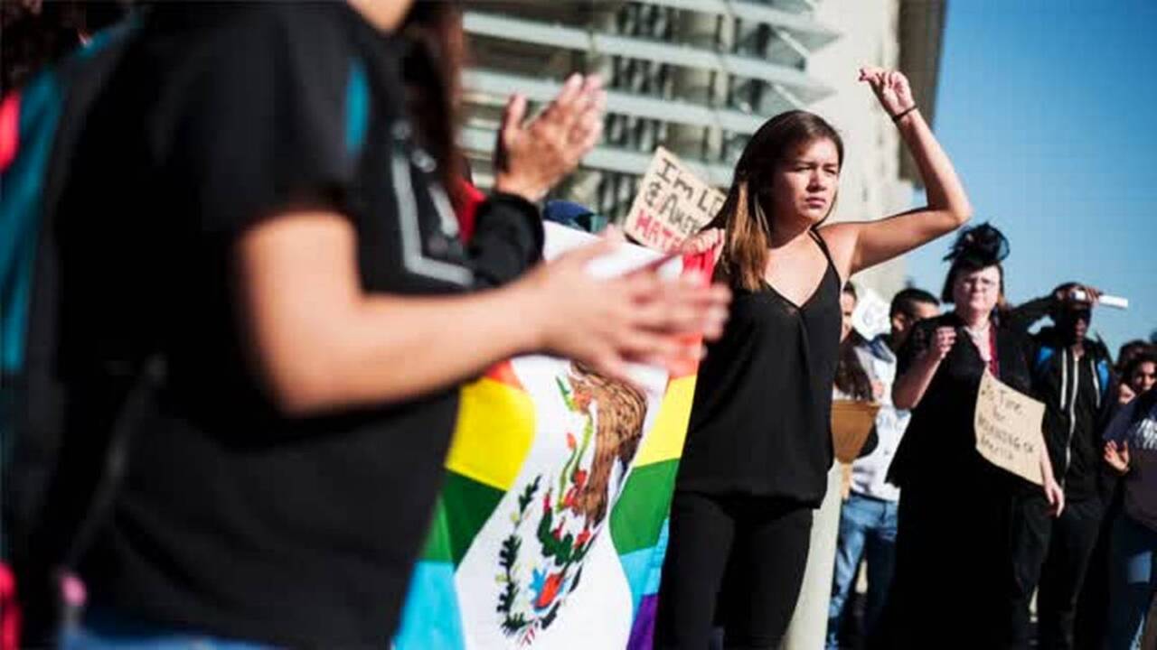 University of California, Merced students gather to protest President-elect Donald Trump 