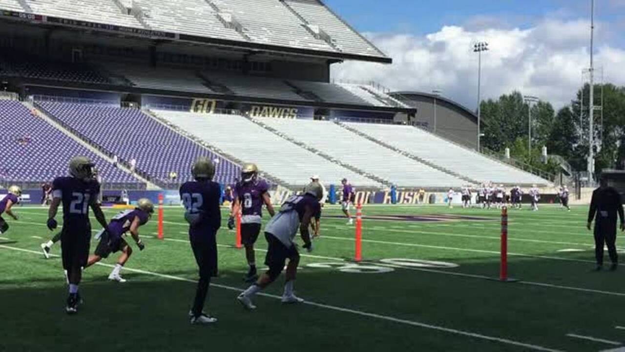 Receiver route drill at UW fall camp
