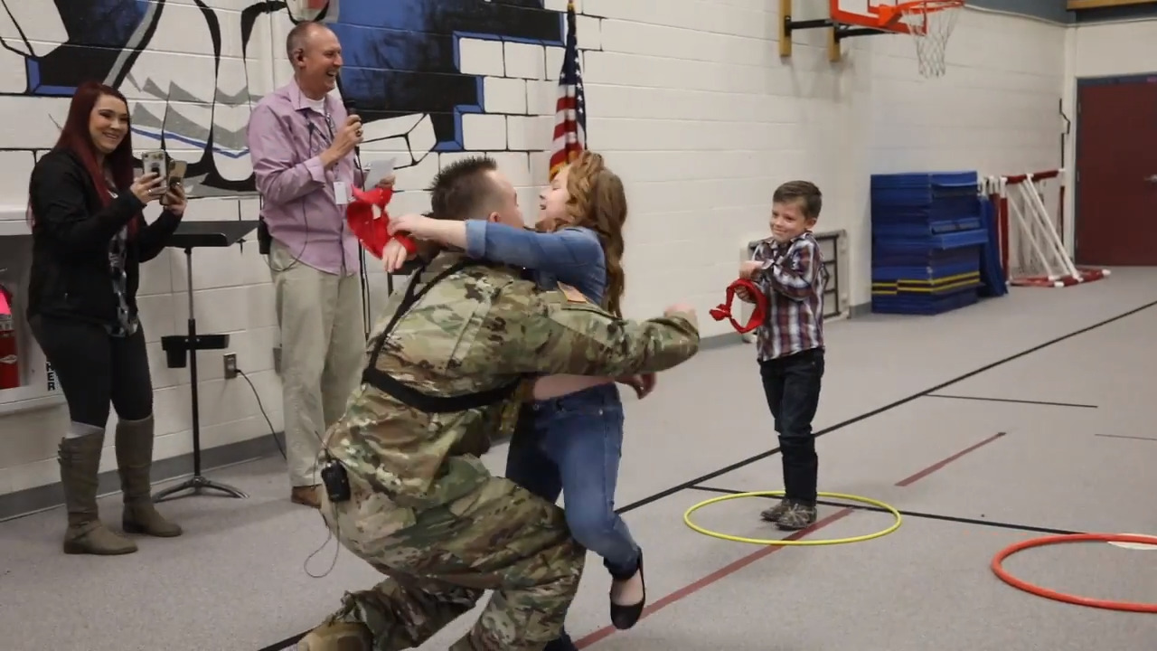 Daddy’s home! Two Idaho kids got a dad-size surprise at their school assembly
