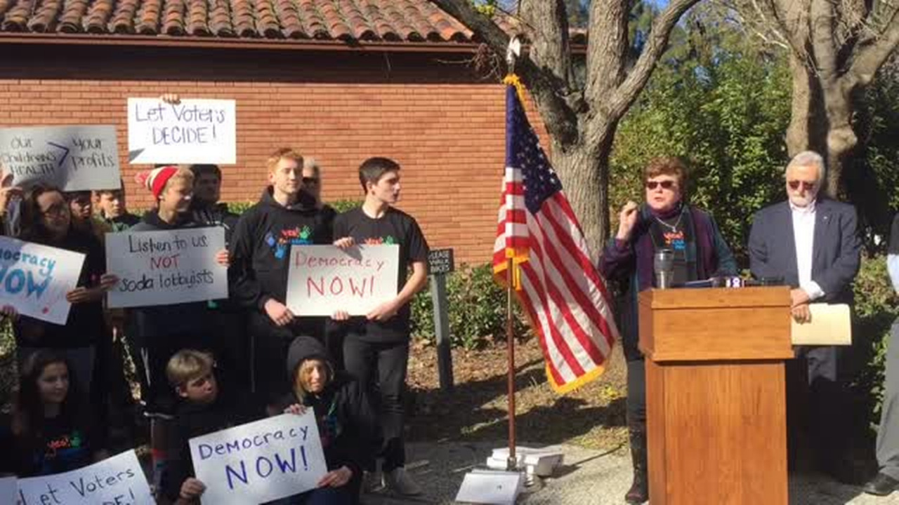 Video: Supporters of Davis soda tax rally outside City Hall