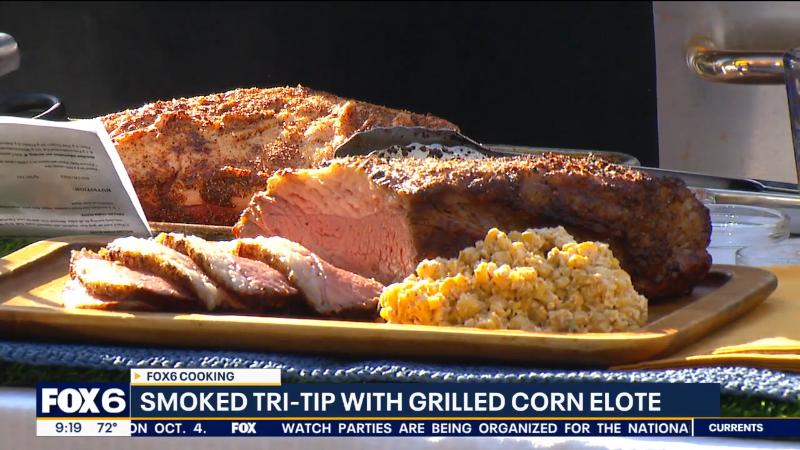 Smoked tri-tip with grilled corn elote
