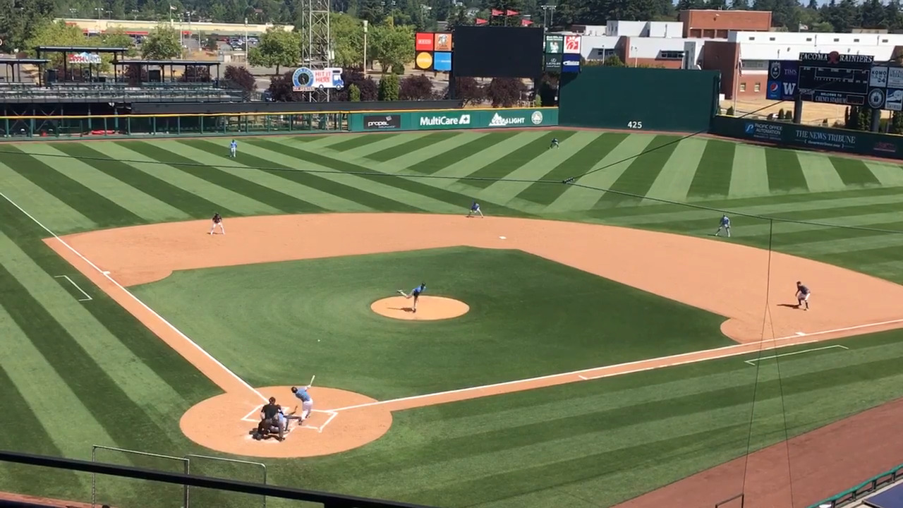Mariners prospect Austin Shenton clears center field fence at Tacoma’s Cheney Stadium