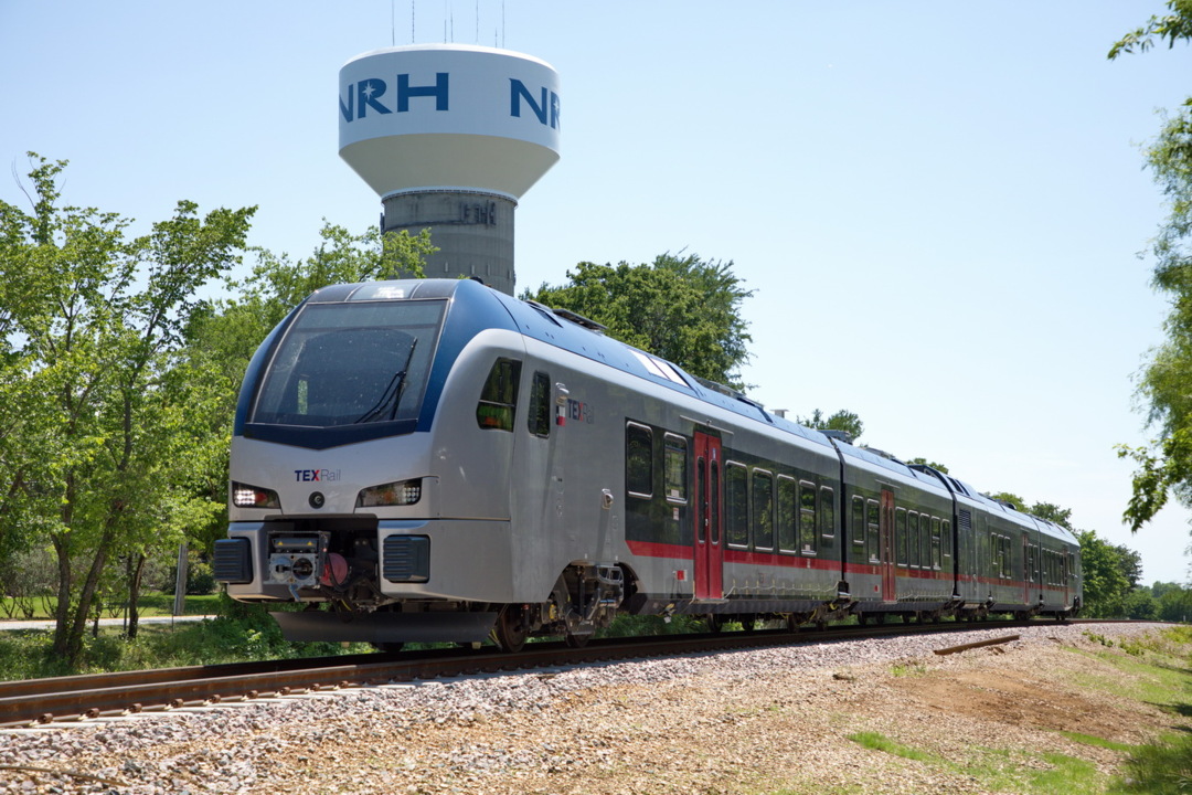 TEXRail testing commuter train cars on tracks in Colleyville, North Richland Hills