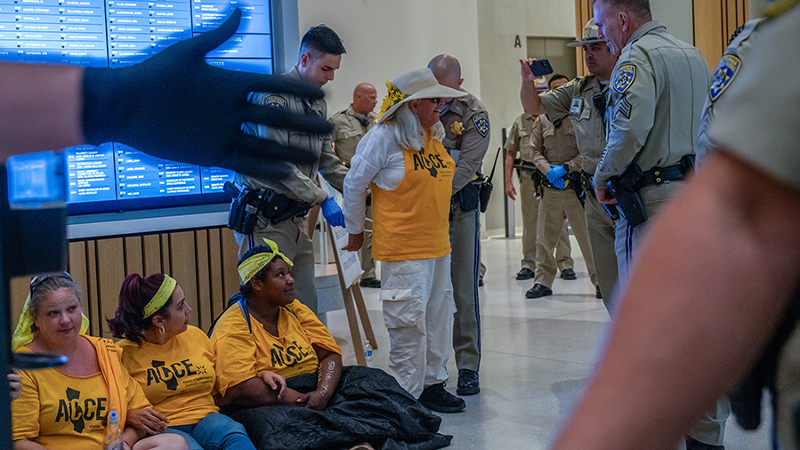 See six arrested as housing protesters occupy Capitol Swing Space lobby in Sacramento