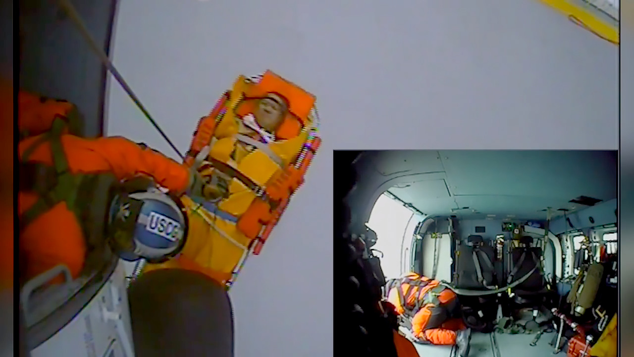 Watch Coast Guard helicopter crew pull barely conscious man from cargo ship off NC