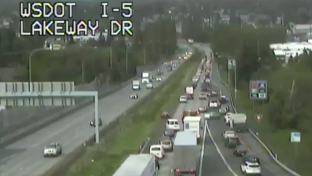 Traffic camera shows accident blocking northbound travel Bellingham