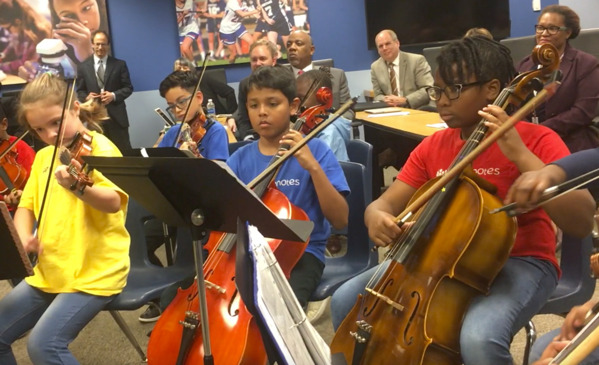Kidznotes students play mini-concert at Wake school board meeting
