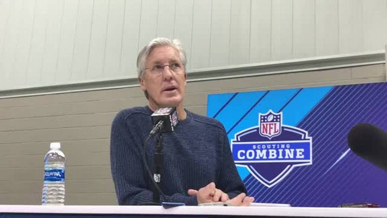 Pete Carroll at NFL combine on Seahawks' offensive tackles, pass interference rule