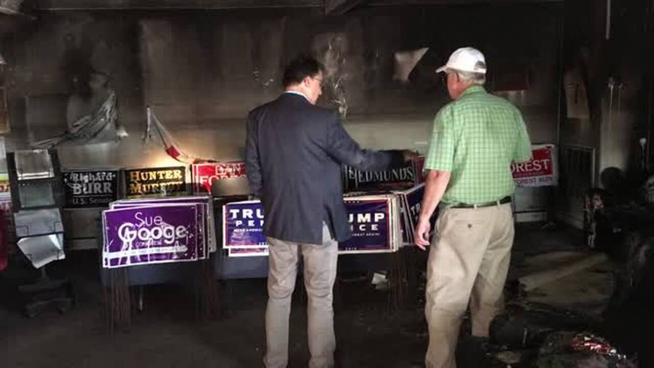 Governor McCrory tours firebombed GOP headquarters in Hillsborough 