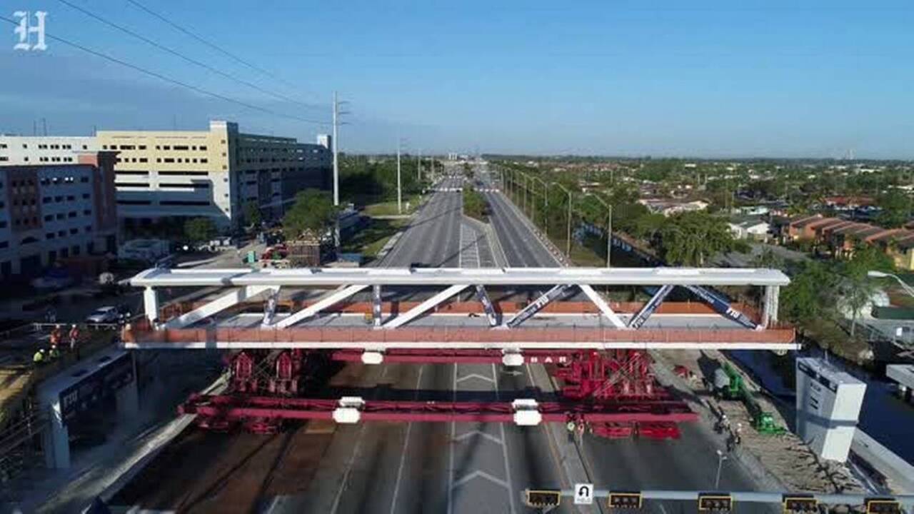 This is what the FIU pedestrian bridge looked like while it was being installed