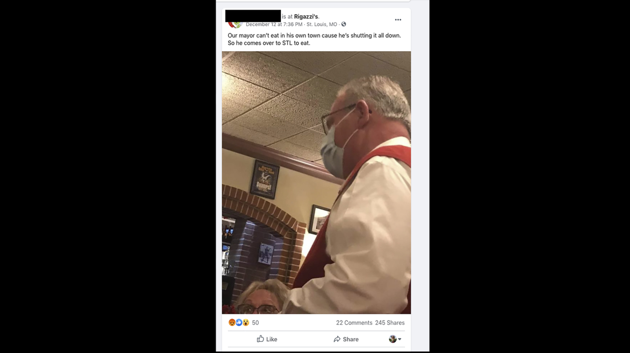 Belleville, Illinois mayor apologizes after dining inside a St. Louis, Mo restaurant while his city’s restaurants are closed to inside dining