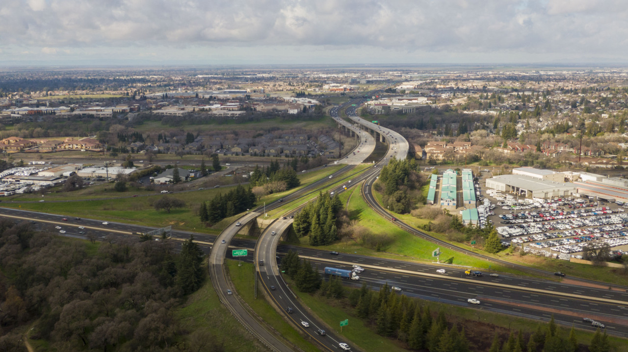 See drone view of highway interchange that could be expanded with tax increase