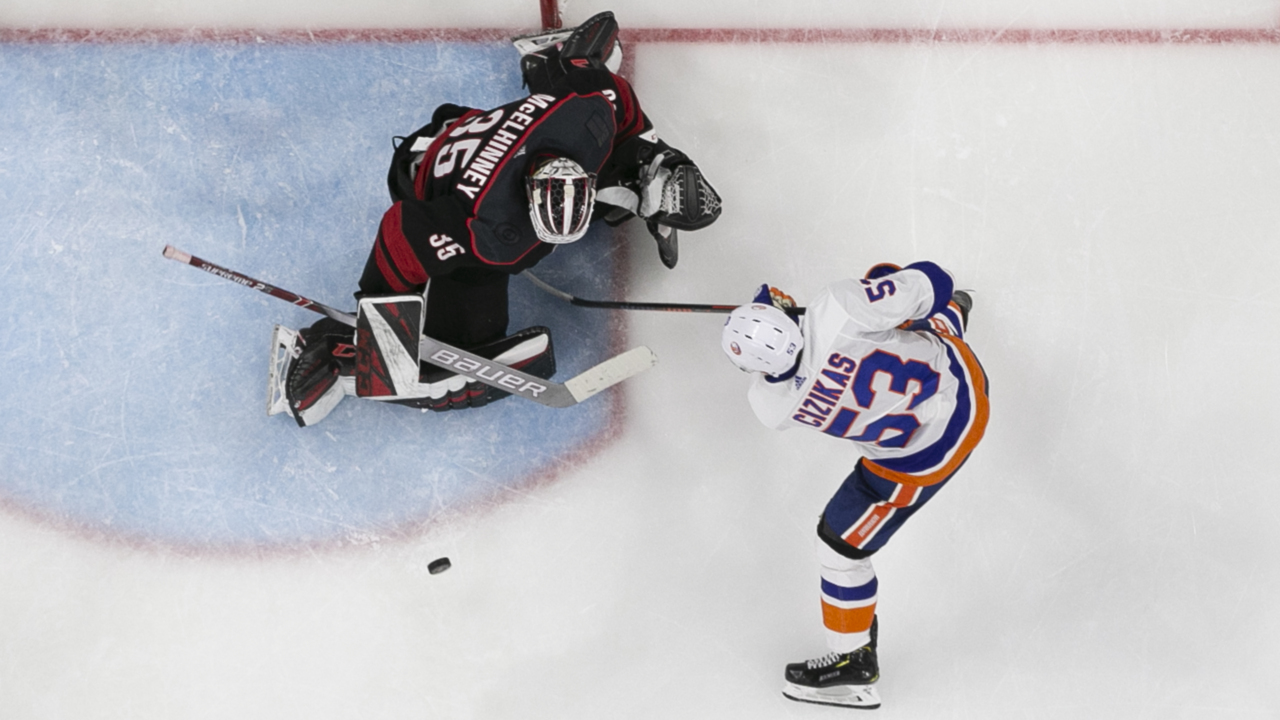Carolina Hurricanes goalie Curtis McElhinney talks about the win over the New York Islanders