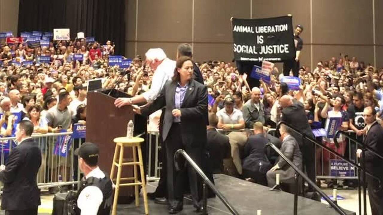 Bernie Sanders speech interrupted by protesters