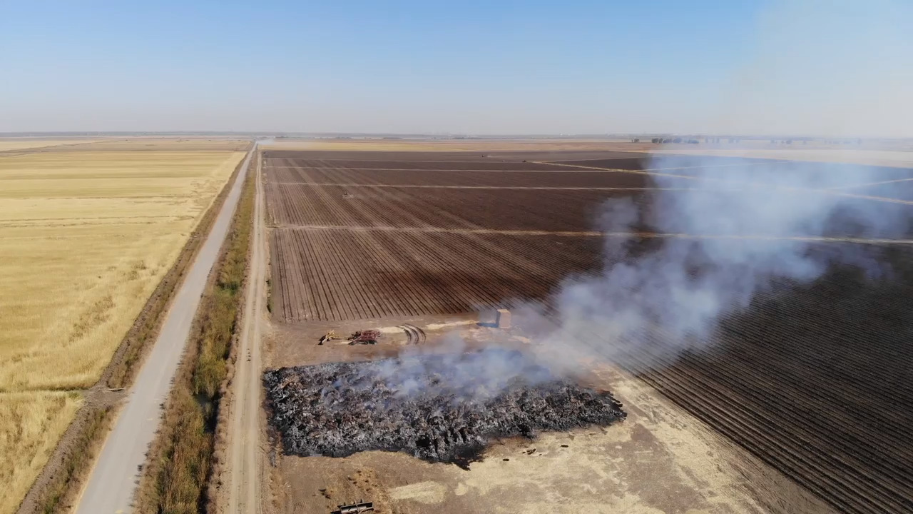 See drone footage of the hay bales near Davis that may smolder for a week