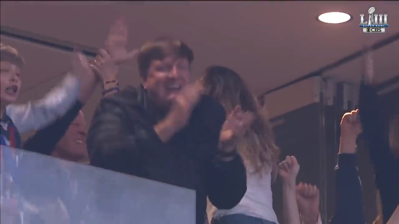 Sac Republic FC owner Ron Burkle celebrates with Gisele Bundchen after Brady’s Super Bowl pass