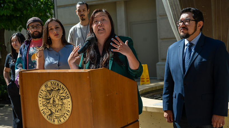 Councilmember Mai Vang speaks at City Hall urging ICE ban on city property