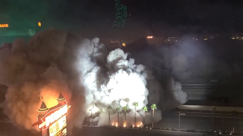 Dramatic video shows Las Vegas hotel demolished to make room for new A’s stadium