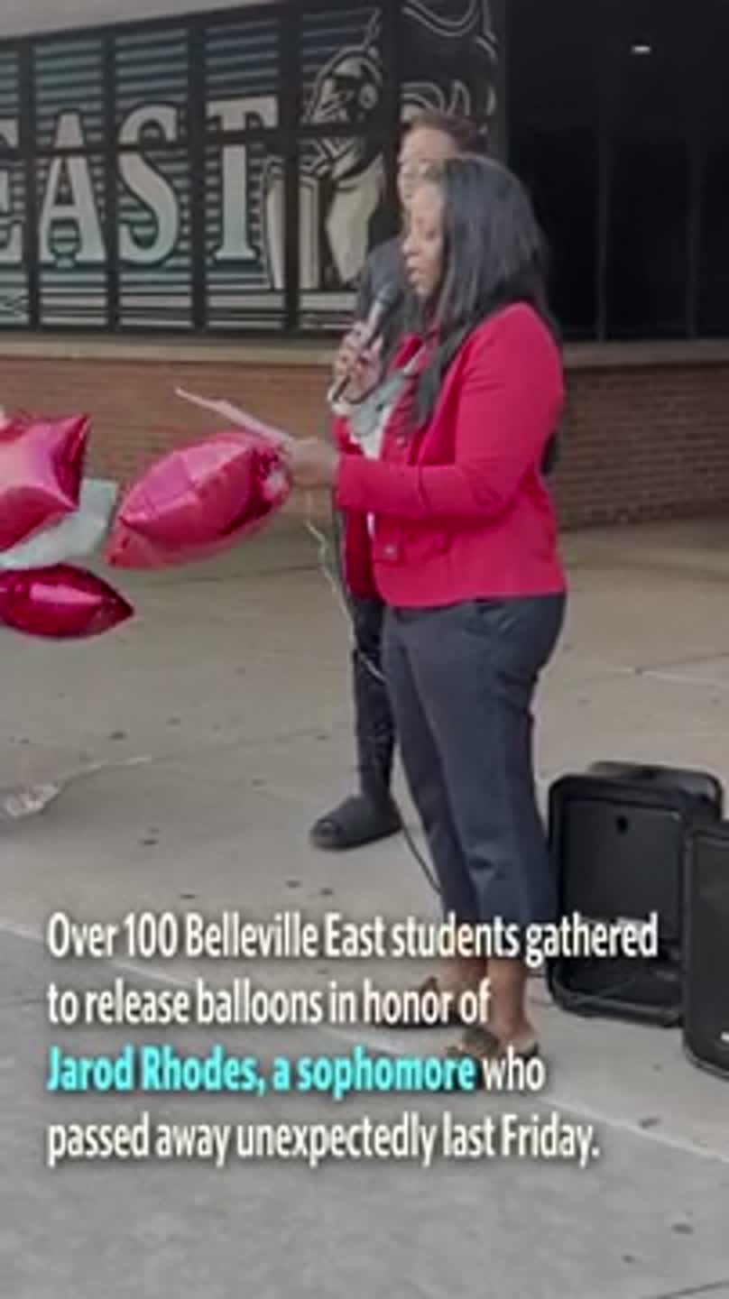 Dozens of Belleville East students release balloons to honor fallen student