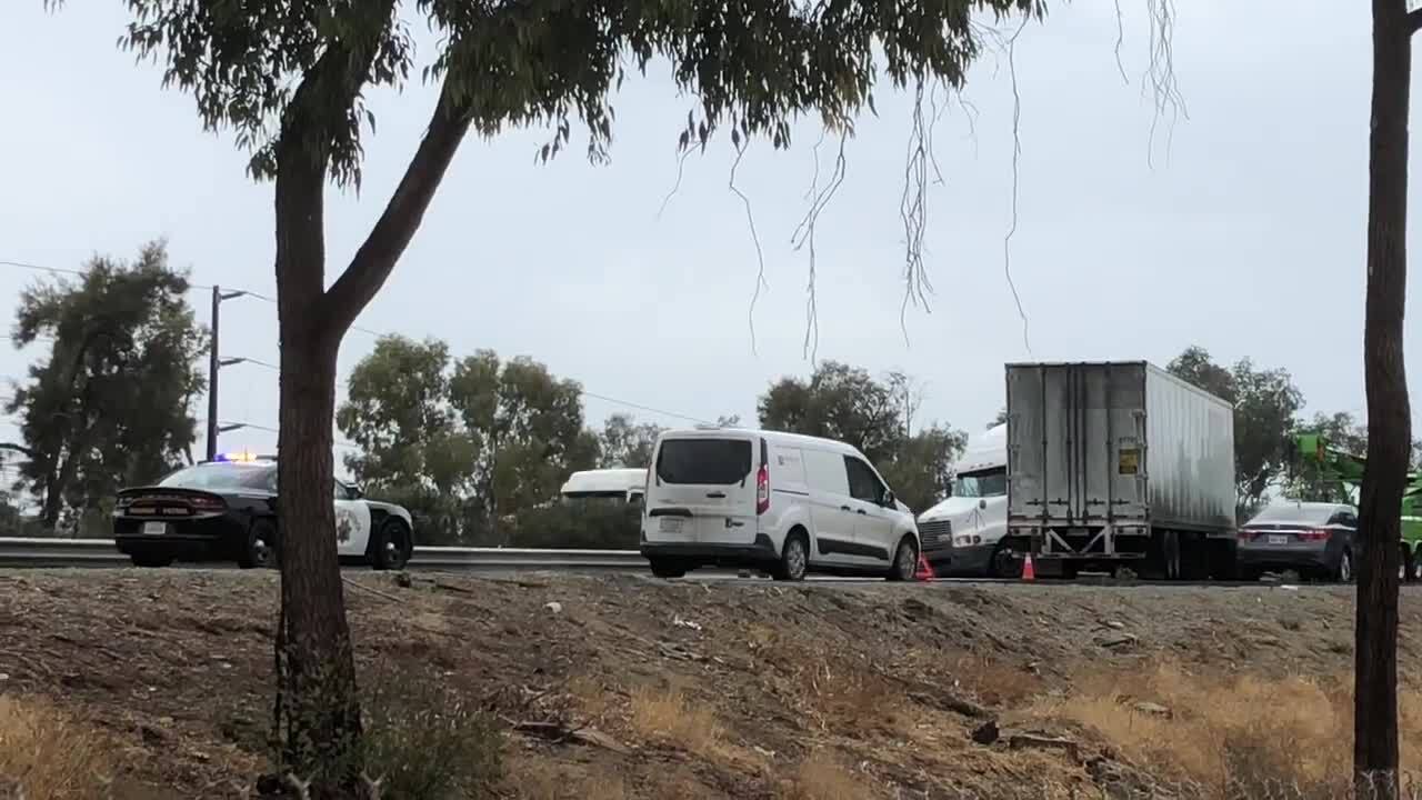 A big rig jackknifed and is blocking Highway 99 in Atwater, CHP says