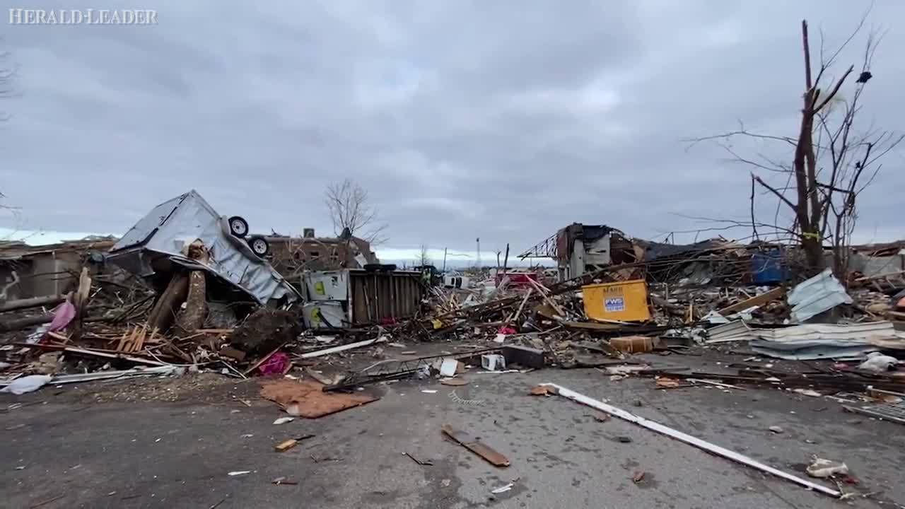 Rubble from overnight tornado in Mayfield