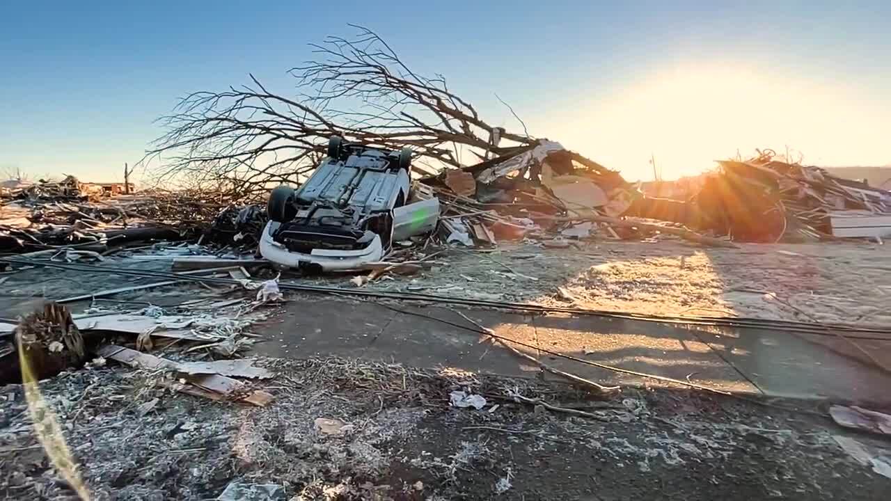 Kentucky tornadoes: Damage in Dawson Springs shows overturned cars, uprooted trees