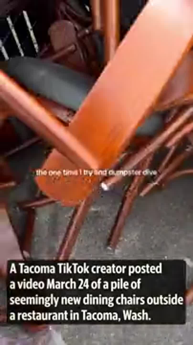 Why did a Tacoma restaurant saw off one leg from dozens of chairs and leave them in the parking lot?