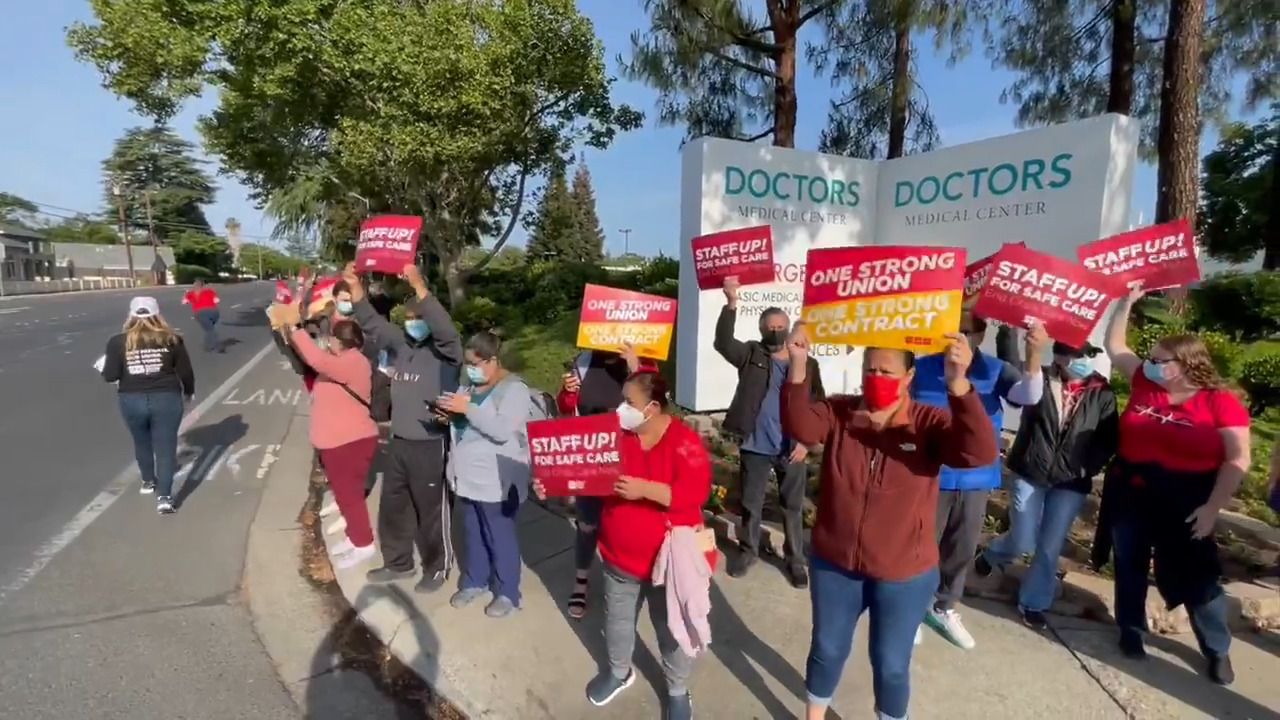 Nurses hold rallies to protest staff shortages at hospitals in Stanislaus County