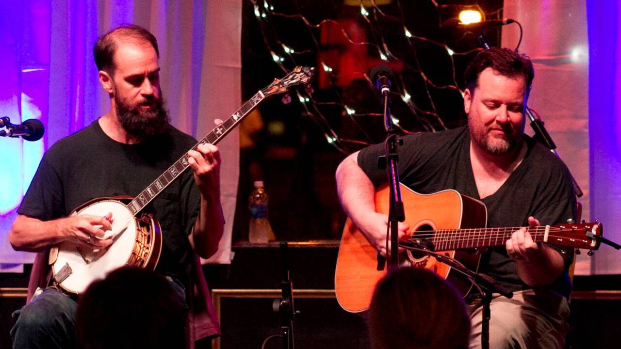 Rex McGee and John Garris perform during the IBMA Bluegrass Ramble